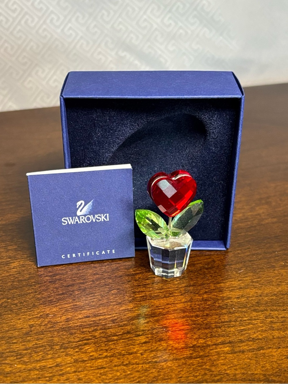 Swarovski Crystal Heart Flower Figurine Red Heart w/ Box & COA Retired Gift